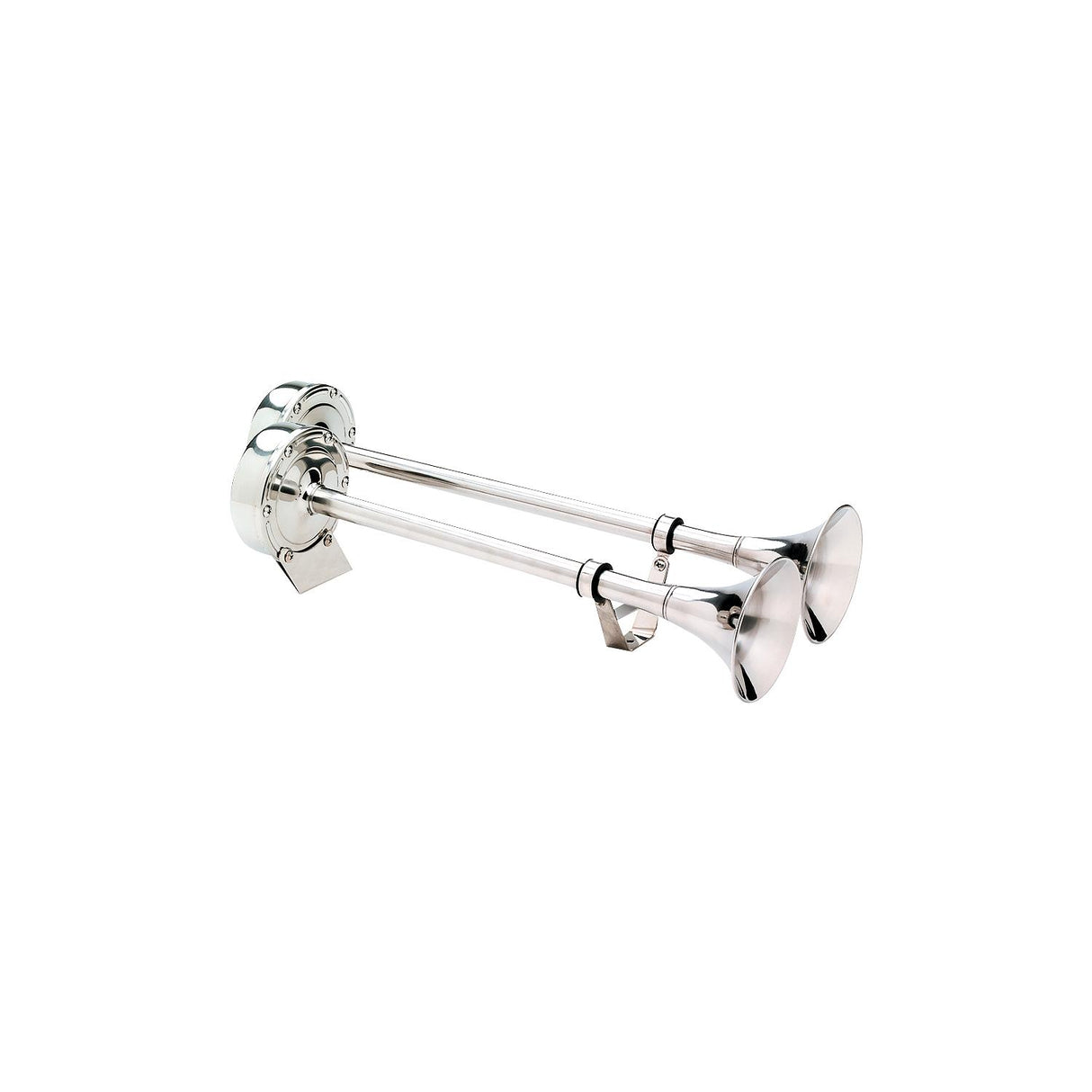 Seachoice 14561 Stainless Steel Dual Trumpet Horn, Vibration-Free Mounting Pad, 20-3/4 in. Long, 12V