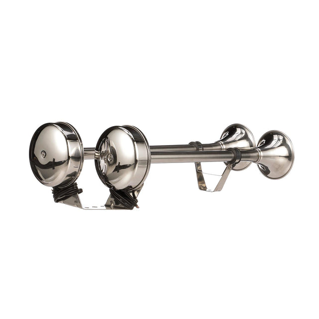 Seachoice 14561 Stainless Steel Dual Trumpet Horn, Vibration-Free Mounting Pad, 20-3/4 in. Long, 12V