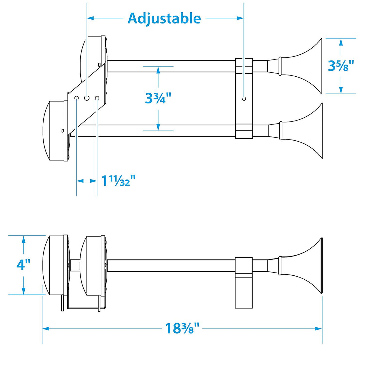 Seachoice 14561 Stainless Steel Dual Trumpet Horn, Vibration-Free Mounting Pad, 20-3/4 in. Long, 12V