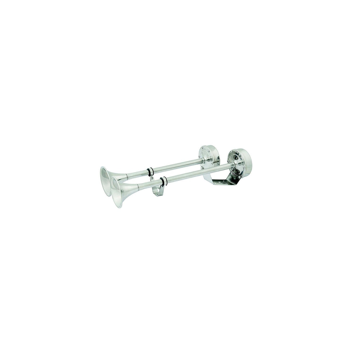 Seachoice 14631 Dual Trumpet Electric Horn, Stainless Steel, 123 dB Rating, 24V, 5 Max Amps. 18-1/2 in. L X 8 in. W X 5 in. H