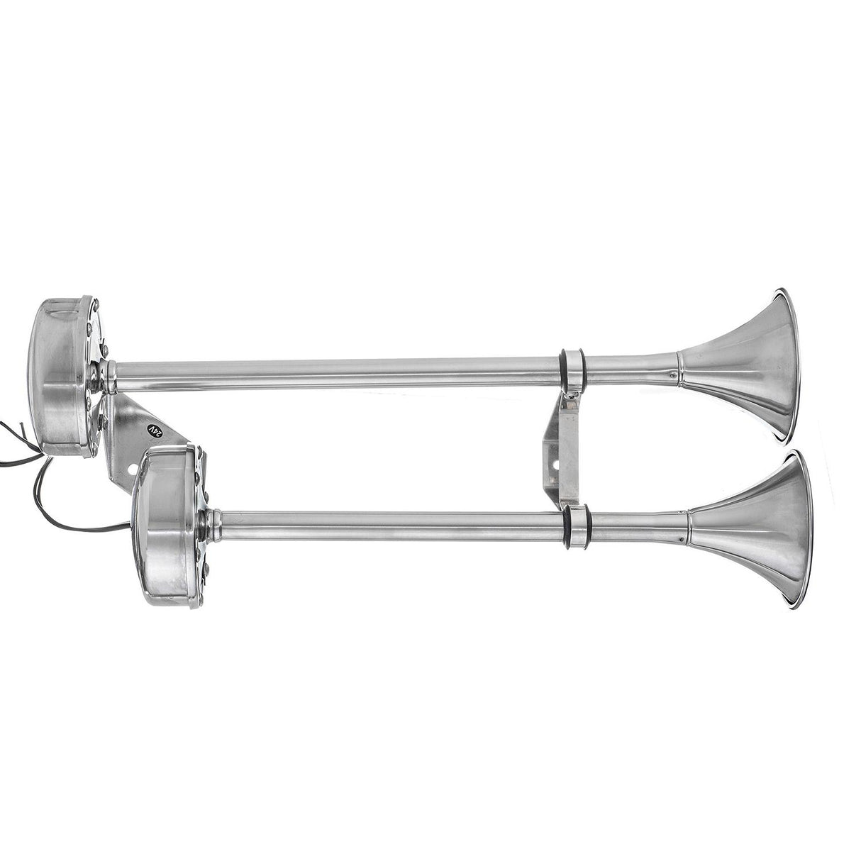 Seachoice 14631 Dual Trumpet Electric Horn, Stainless Steel, 123 dB Rating, 24V, 5 Max Amps. 18-1/2 in. L X 8 in. W X 5 in. H