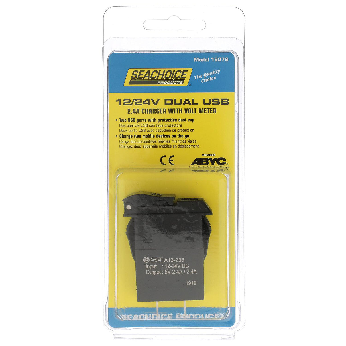 Seachoice Dual USB Voltmeter, 12-24V