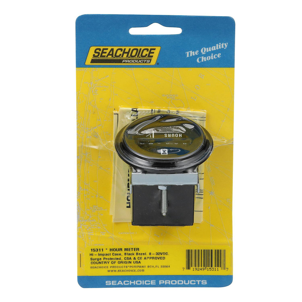 Seachoice 15311 Hourmeter Gauge for Boats, Round, 2 in., Black Bezel