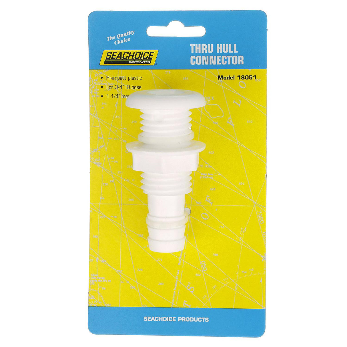 Seachoice Thru-Hull Connector w/ Broad Flange, Fits 3/4 In. ID Hose, 1-1/4 In. Max Hull