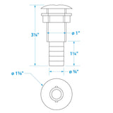 Seachoice Thru-Hull Connector w/ Broad Flange, Fits 3/4 In. ID Hose, 1-1/4 In. Max Hull