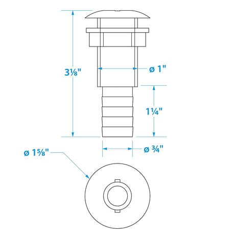 Seachoice Thru-Hull Connector w/ Broad Flange, Fits 3/4 In. ID Hose, 1-1/4 In. Max Hull