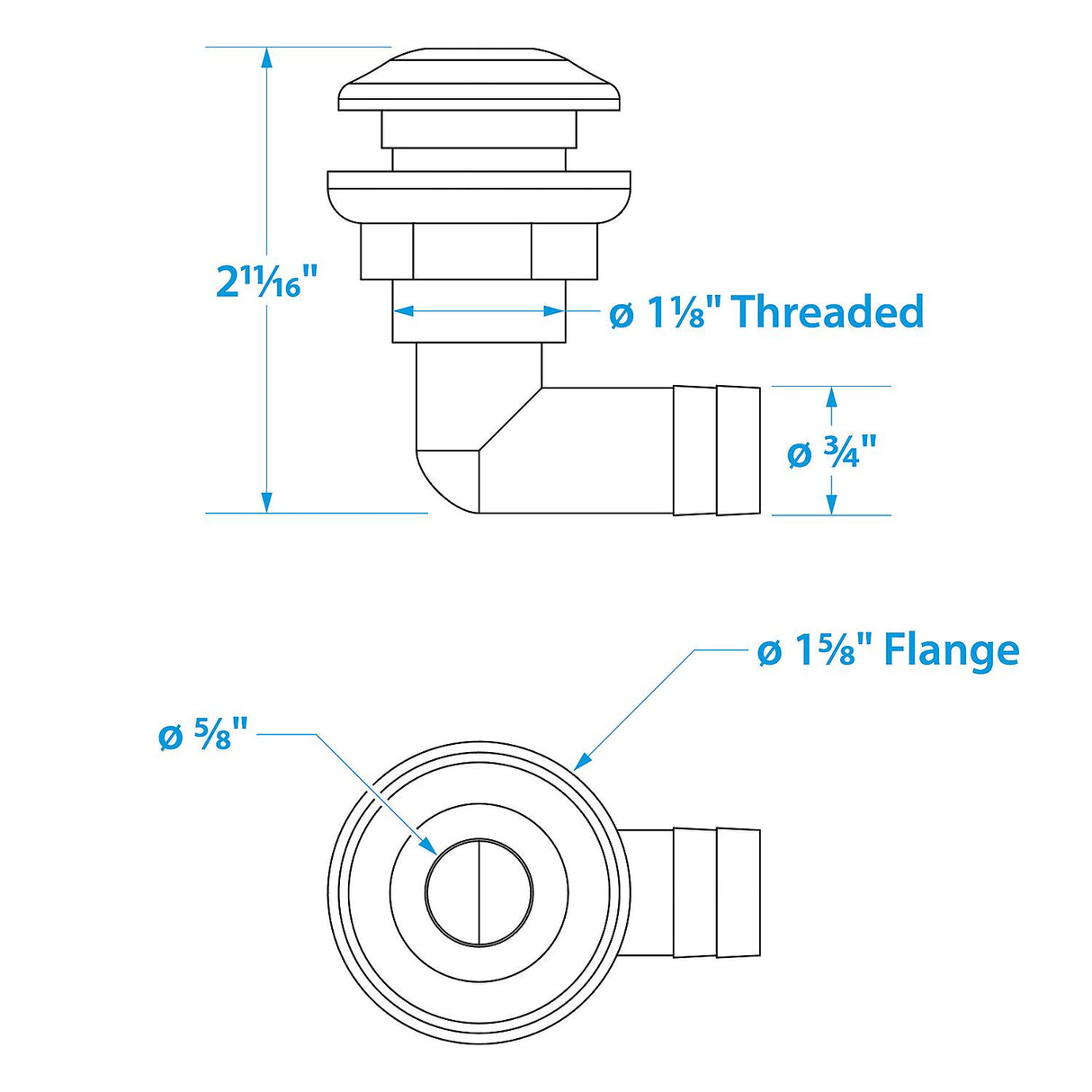 Seachoice 18061 90-Degree Thru Hull Fitting, Fits 3/4 In. ID Hose, 7/8 In. Max. Hull