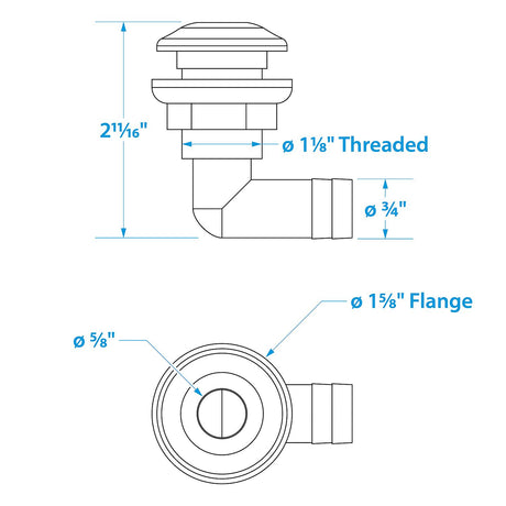 Seachoice 18061 90-Degree Thru Hull Fitting, Fits 3/4 In. ID Hose, 7/8 In. Max. Hull
