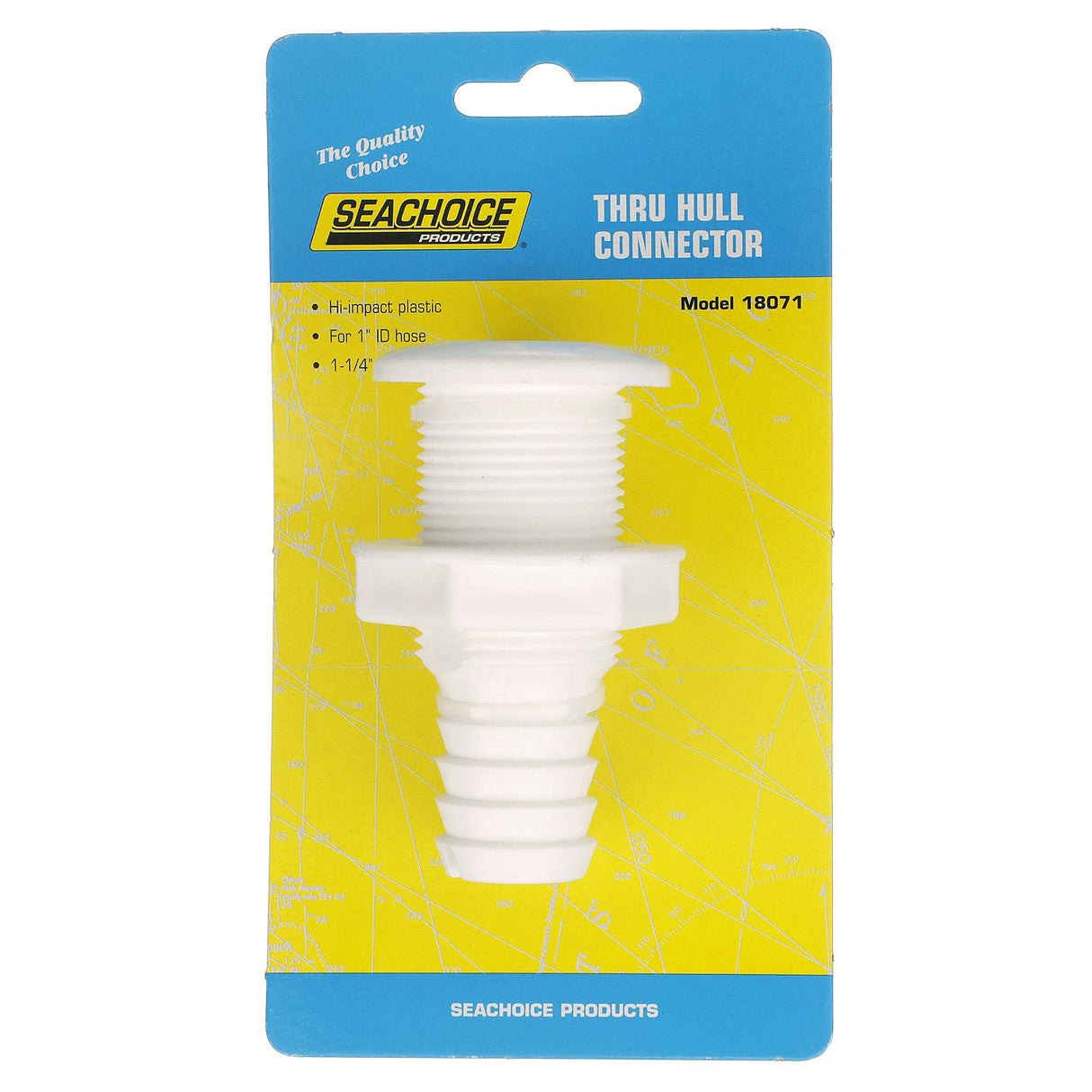 Seachoice Thru-Hull Connector w/ Broad Flange, Fits 1 In. ID Hose, 1-1/4 In. Max Hull