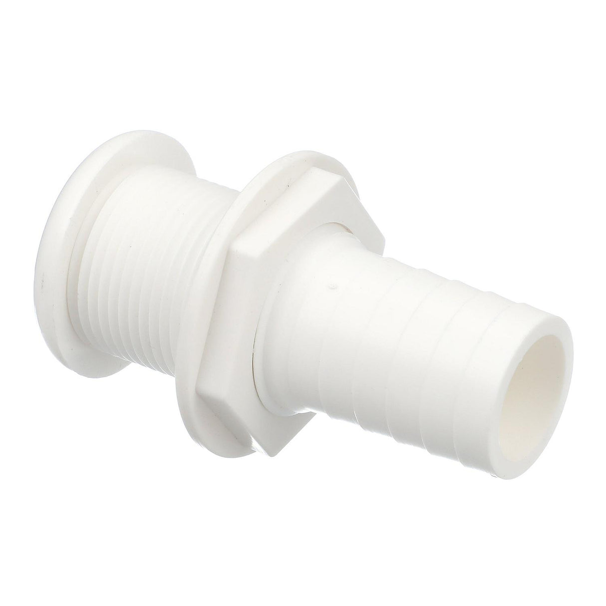 Seachoice 18091 Thru-Hull Connector w/ Broad Flange, White Finish, 1.125 In.