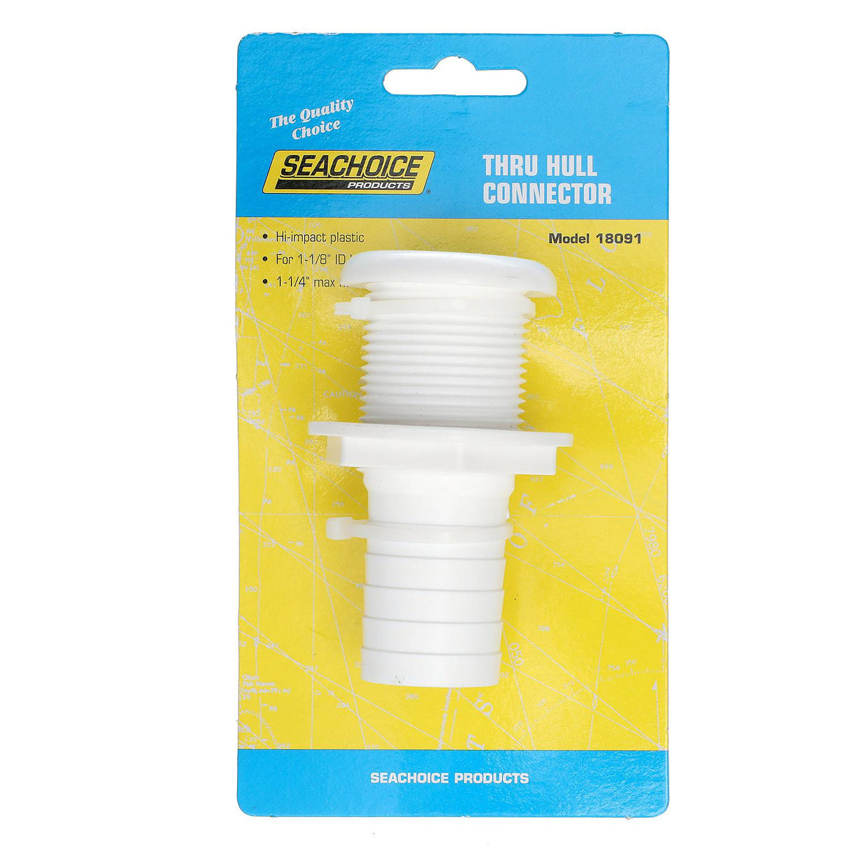 Seachoice 18091 Thru-Hull Connector w/ Broad Flange, White Finish, 1.125 In.