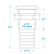 Seachoice 18091 Thru-Hull Connector w/ Broad Flange, White Finish, 1.125 In.