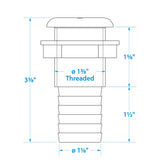 Seachoice 18091 Thru-Hull Connector w/ Broad Flange, White Finish, 1.125 In.
