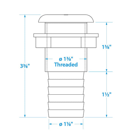 Seachoice 18091 Thru-Hull Connector w/ Broad Flange, White Finish, 1.125 In.