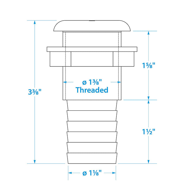 Seachoice 18091 Thru-Hull Connector w/ Broad Flange, White Finish, 1.125 In.