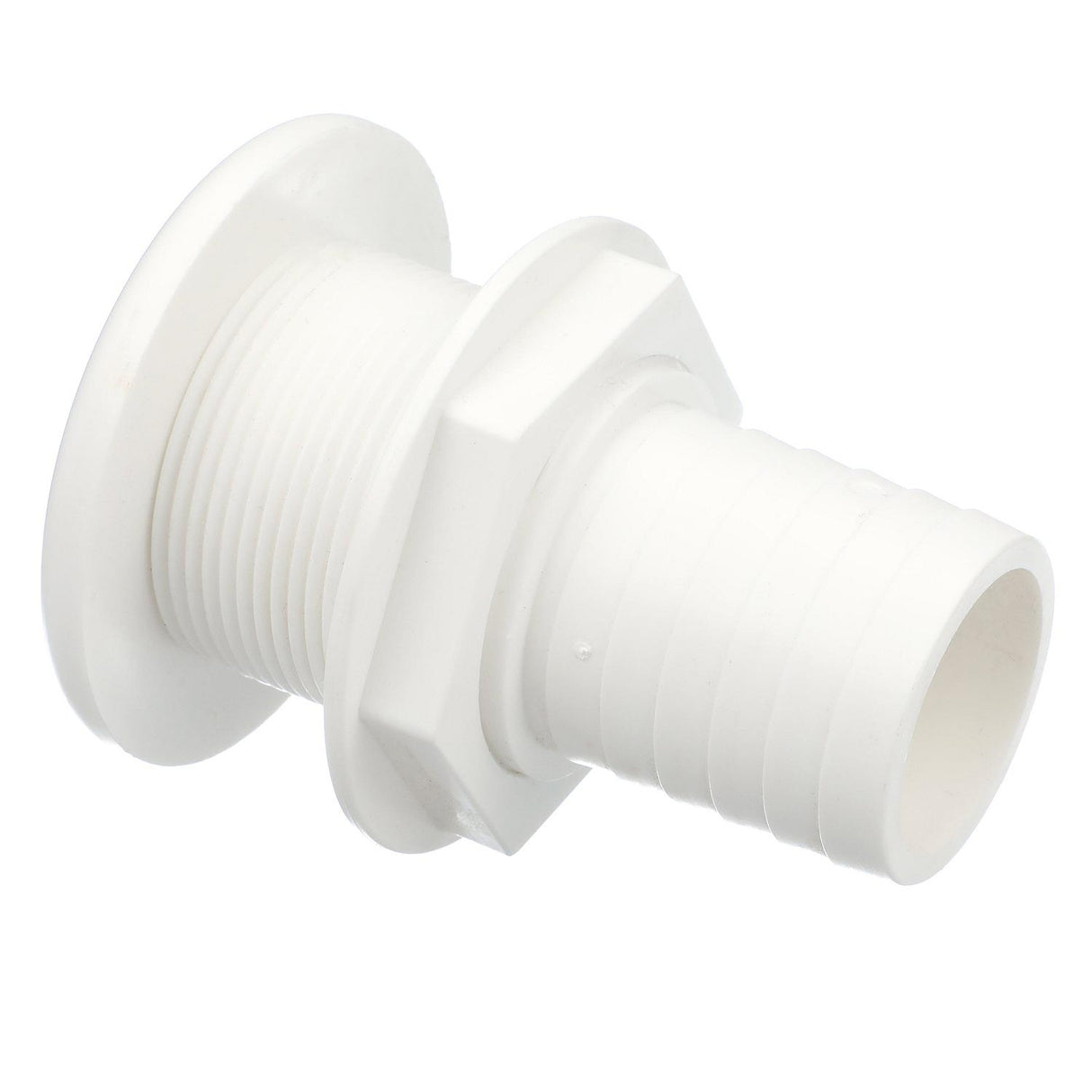 Seachoice Thru-Hull Connector w/ Broad Flange, White Finish, 1.5 In.