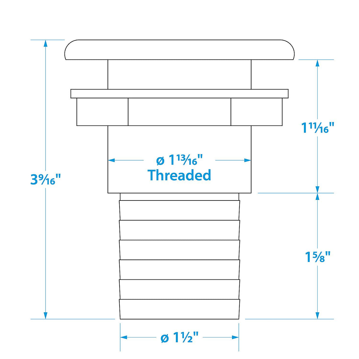Seachoice Thru-Hull Connector w/ Broad Flange, White Finish, 1.5 In.