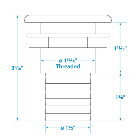 Seachoice Thru-Hull Connector w/ Broad Flange, White Finish, 1.5 In.