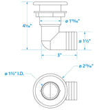 Seachoice 90-Degree Thru-Hull Connector, Fits 1-1/2 in. ID Hose, 1-3/8 in. Max Hull