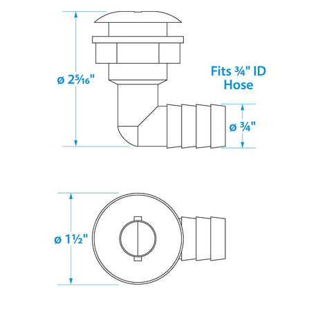 Seachoice 90-Degree Angled Thru-Hull Connector, White Finish, 0.75 in.