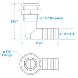 Seachoice 90-Degree Thru-Hull Connector, Fits 1-1/8 In. ID Hose, 1-1/8 In. Max Hull