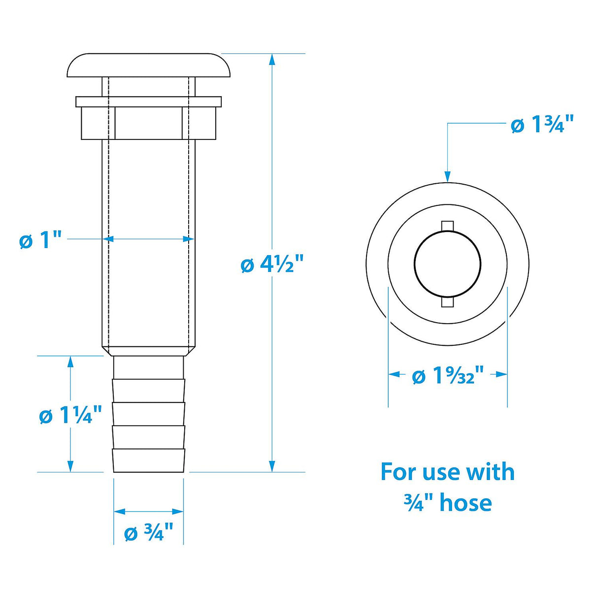 Seachoice Polypropylene Extra Long Thru-Hull Connector for 3/4 in. ID Hose, White Finish