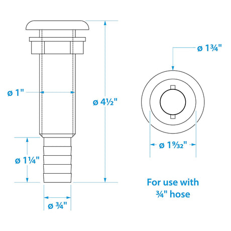 Seachoice Polypropylene Extra Long Thru-Hull Connector for 3/4 in. ID Hose, White Finish
