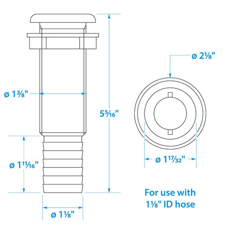 Seachoice Extra Long Thru-Hull Fitting w/ Broad Flange For 1-1/8 In. ID Hose, 3 In. Long Thread