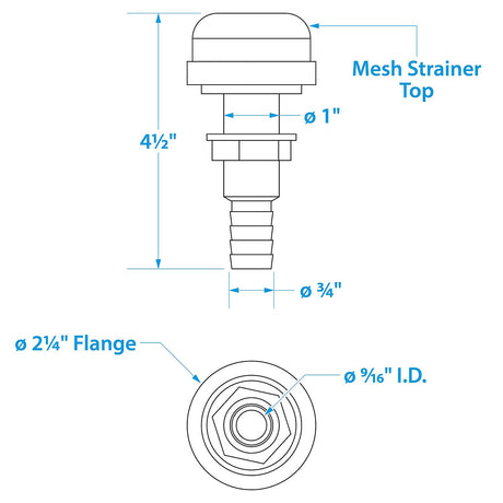 Seachoice Thru-Hull Strainer Mount With Aerator Screen, Fits 3/4 In. Hose