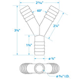 Seachoice 3-Way Y Fitting, Fits 3/4 in. ID Hose, Black Plastic