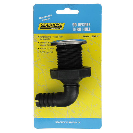 Seachoice 90-Degree Thru-Hull Connector, Fits 3/4 In. ID Hose, 1-3/8 In. Max Hull, White