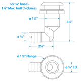 Seachoice 90-Degree Thru-Hull Connector, Fits 3/4 In. ID Hose, 1-3/8 In. Max Hull, White