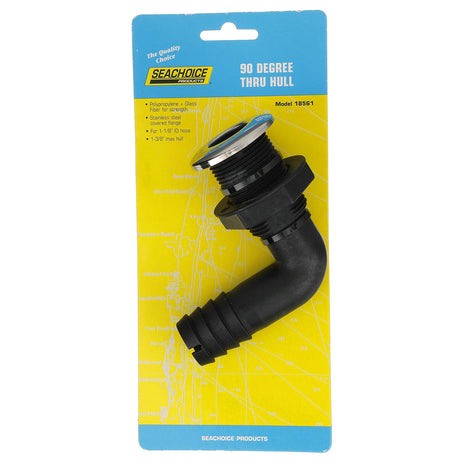 Seachoice 90-Degree Thru-Hull Connector, Fits 1-1/8 In. ID Hose, 1-3/8 In. Max Hull