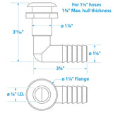 Seachoice 90-Degree Thru-Hull Connector, Fits 1-1/8 In. ID Hose, 1-3/8 In. Max Hull