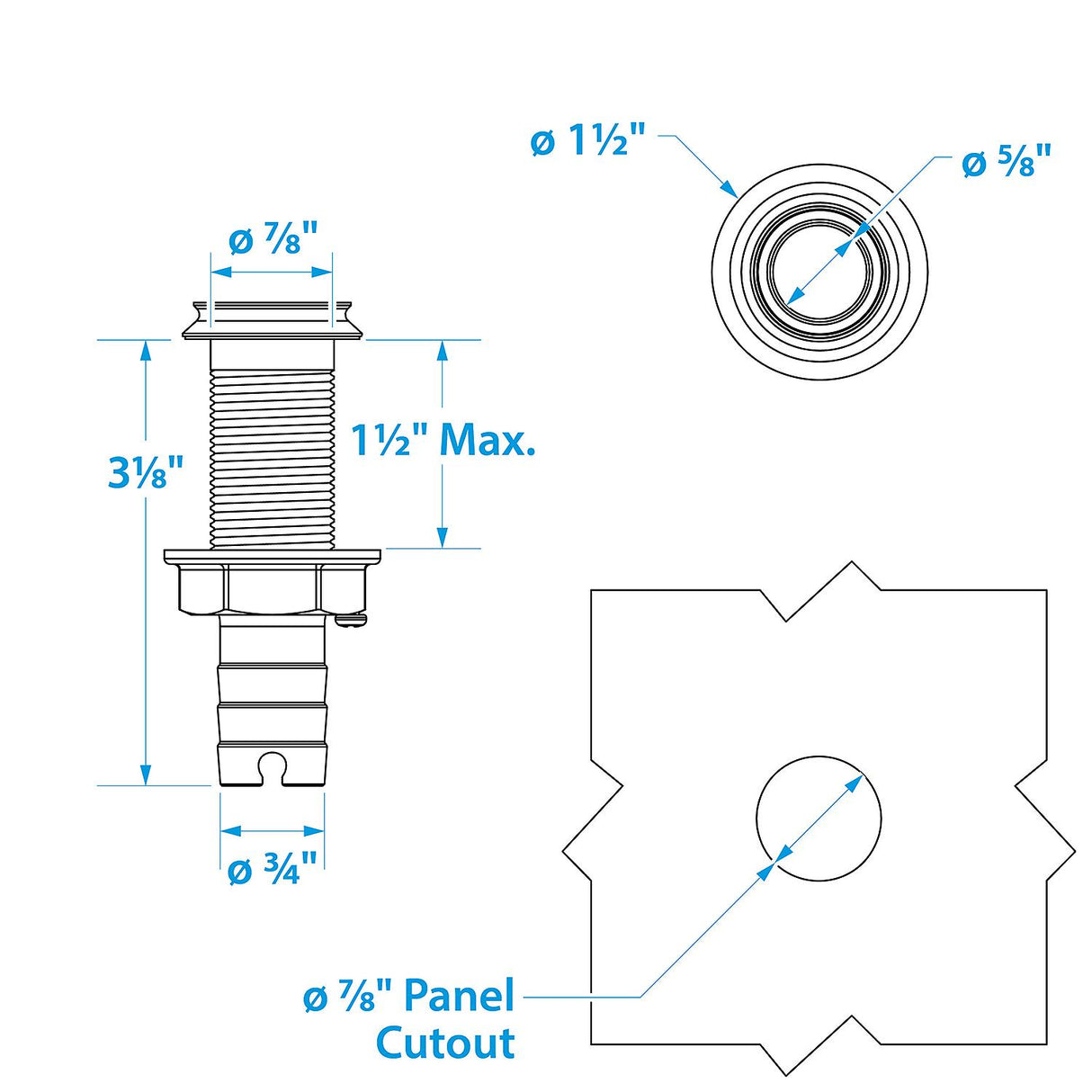 Seachoice Mega-Flow Dripless Thru Hull Fitting, 316 Stainless Steel, Fits 3/4 in. Hose, 1-1/2 in. Max. Hull