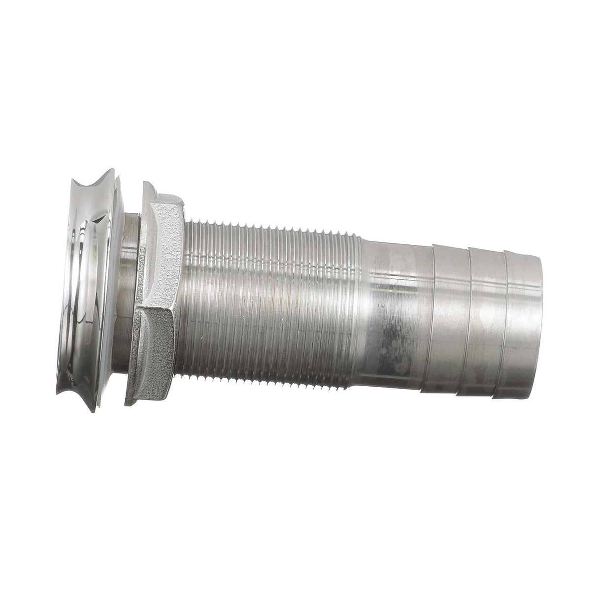 Seachoice Mega-Flow Dripless Thru Hull Fitting, 316 Stainless Steel, Fits 1-1/8 in. Hose, 1-1/2 in. Max. Hull
