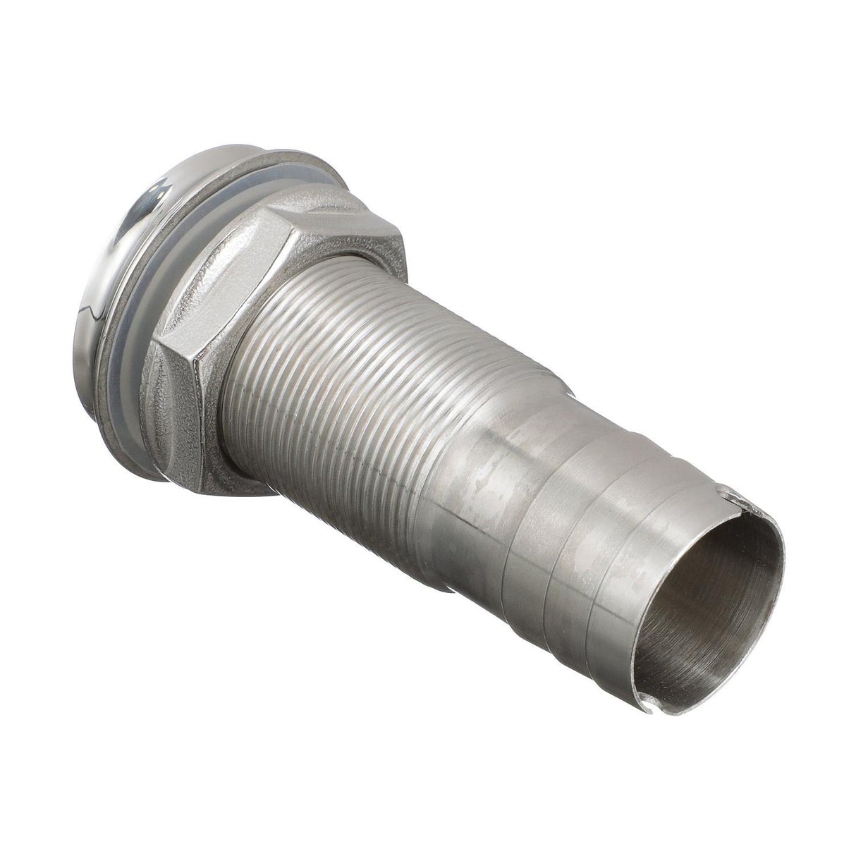 Seachoice Mega-Flow Dripless Thru Hull Fitting, 316 Stainless Steel, Fits 1-1/8 in. Hose, 1-1/2 in. Max. Hull