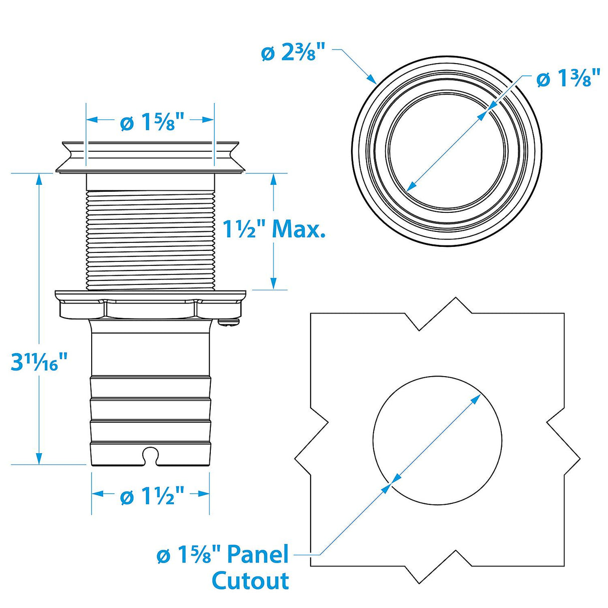 Seachoice Mega-Flow Dripless Thru Hull Fitting, 316 Stainless Steel, Fits 1-1/2 In. Hose, 1-1/2 In. Max. Hull