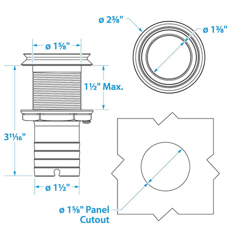 Seachoice Mega-Flow Dripless Thru Hull Fitting, 316 Stainless Steel, Fits 1-1/2 In. Hose, 1-1/2 In. Max. Hull