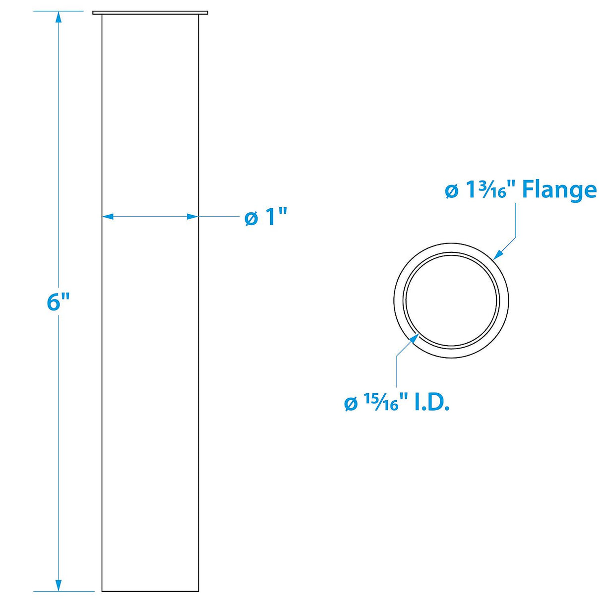 Seachoice 19111 Brass Drain Tube, 6 in. Long, 1 in. ID, 90-Degree Flange One End