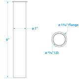Seachoice 19111 Brass Drain Tube, 6 in. Long, 1 in. ID, 90-Degree Flange One End