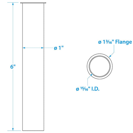 Seachoice 19111 Brass Drain Tube, 6 in. Long, 1 in. ID, 90-Degree Flange One End
