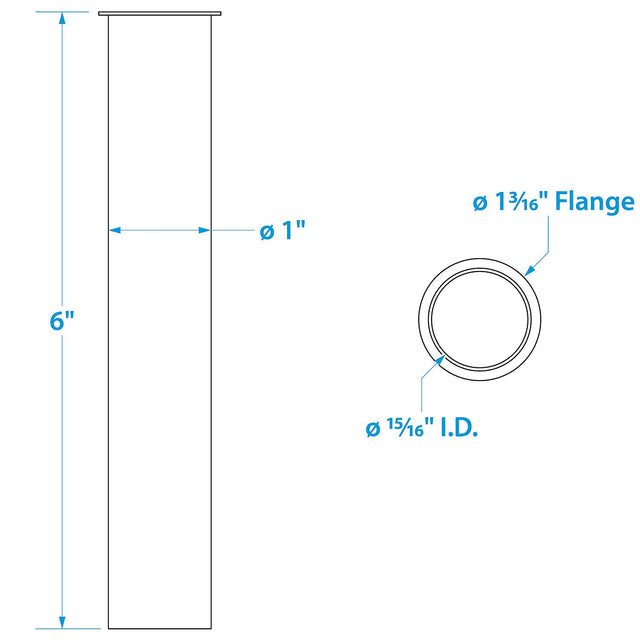 Seachoice 19111 Brass Drain Tube, 6 in. Long, 1 in. ID, 90-Degree Flange One End