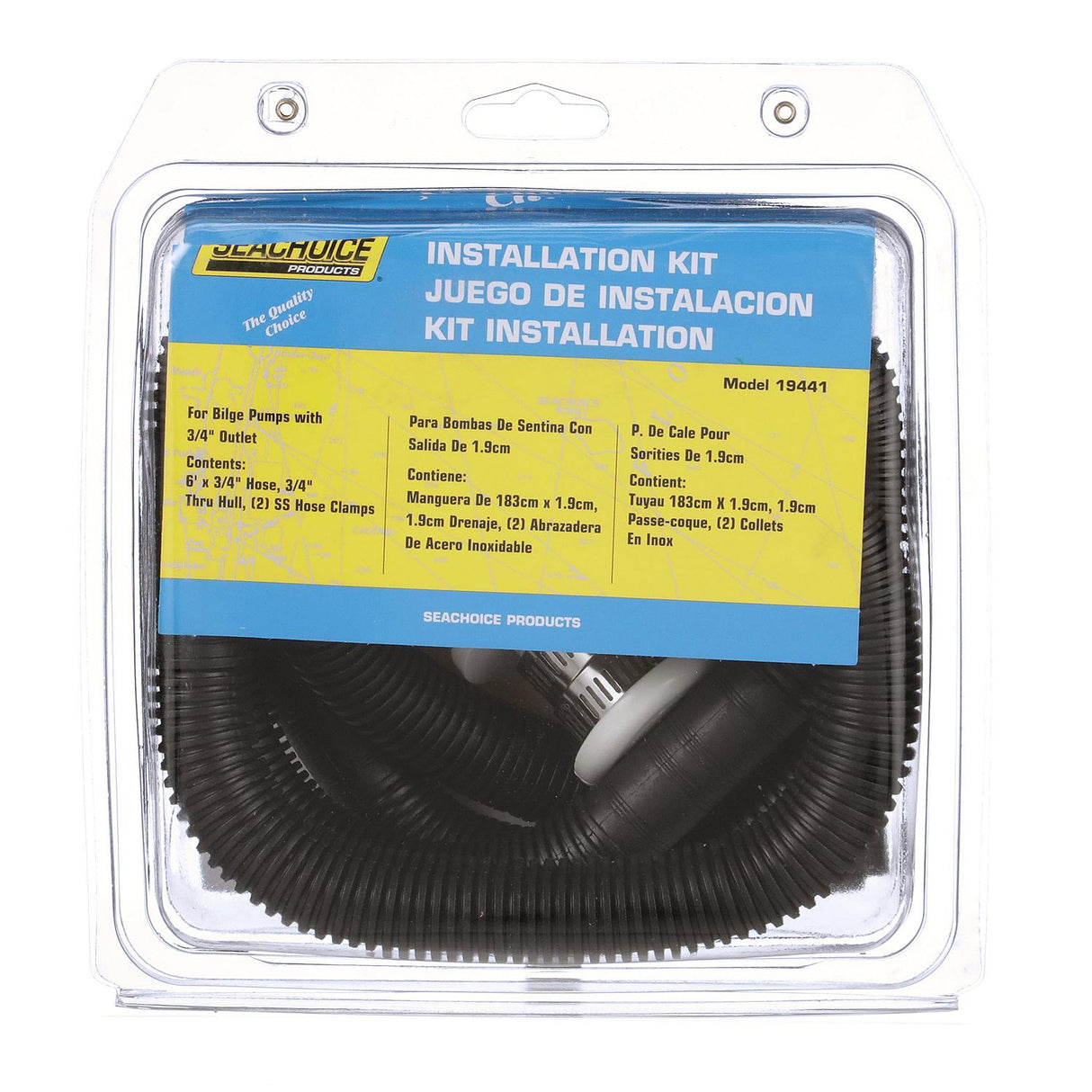 Seachoice Bilge Pump Installation Kit For 3/4 In. Outlets, Includes 6 Ft. Hose, 2 Hose Clamps, and Thru-Hull Fitting