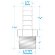 Seachoice Male Hose Barb, 3/8 In. With 3/8 In. Thread