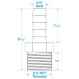 Seachoice Male Hose Barb, 3/8 In. With 3/8 In. Thread