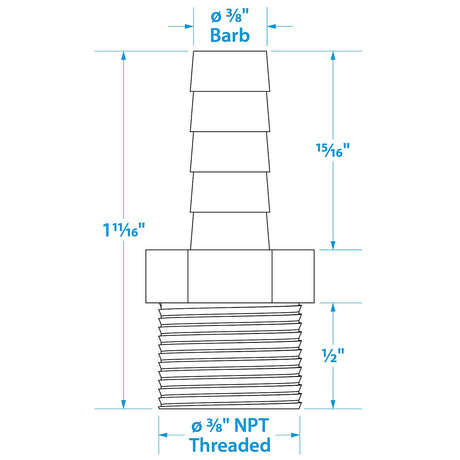 Seachoice Male Hose Barb, 3/8 In. With 3/8 In. Thread