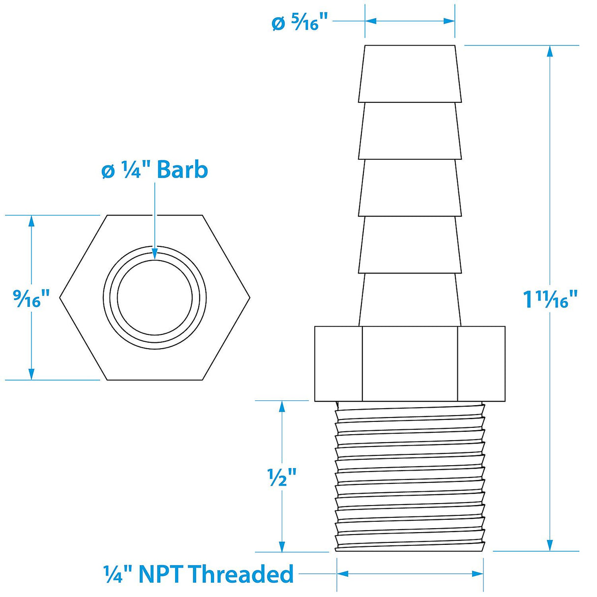 Seachoice Male Hose Barb, 1/4 in. with 1/4 in. NPT