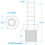 Seachoice Male Hose Barb, 1/4 in. with 1/4 in. NPT