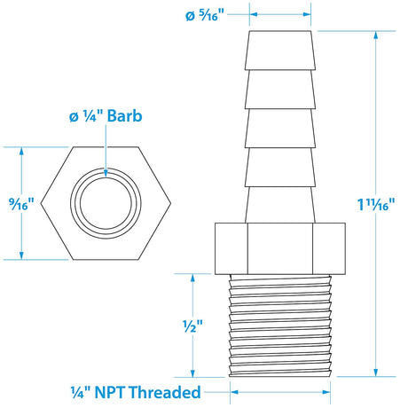 Seachoice Male Hose Barb, 1/4 in. with 1/4 in. NPT
